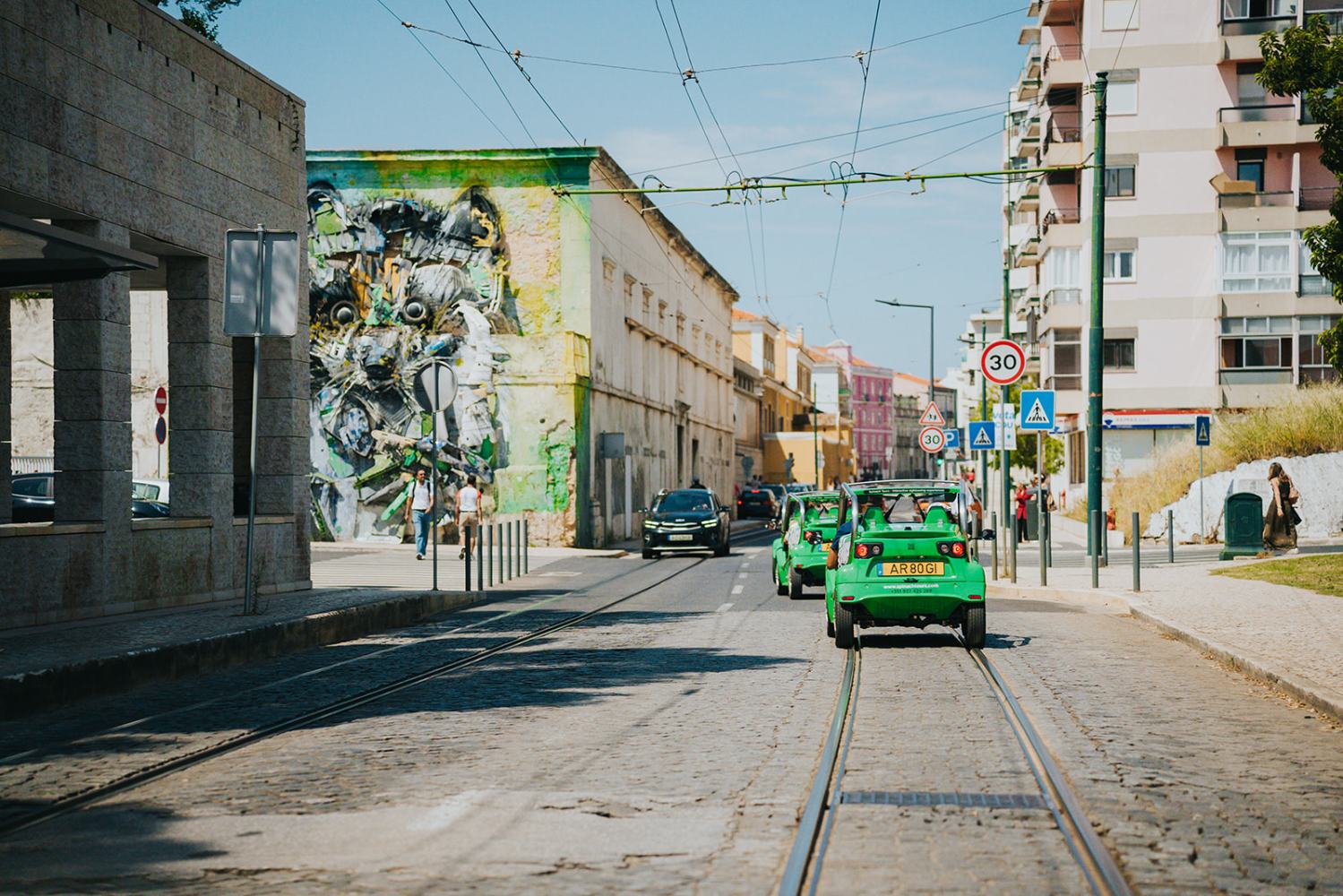 a person walking down a city street